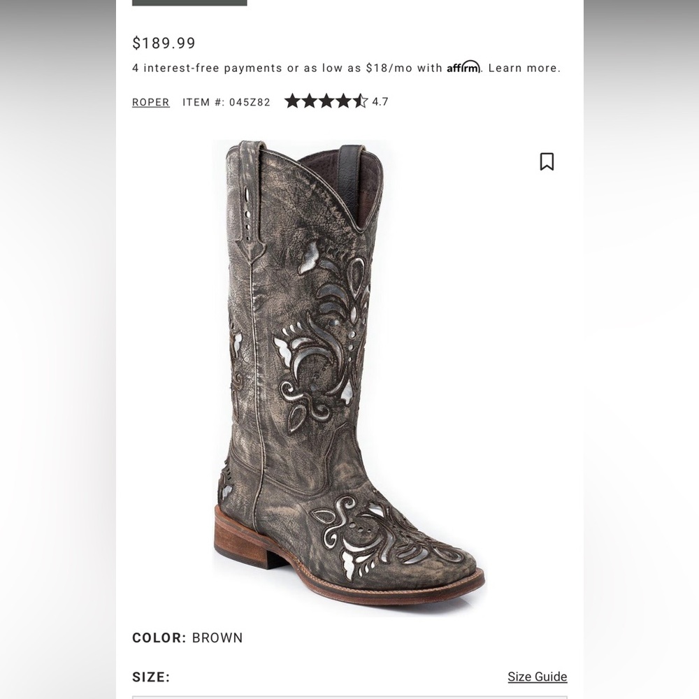 Roper Women's Metallic Silver Inlay Boots
